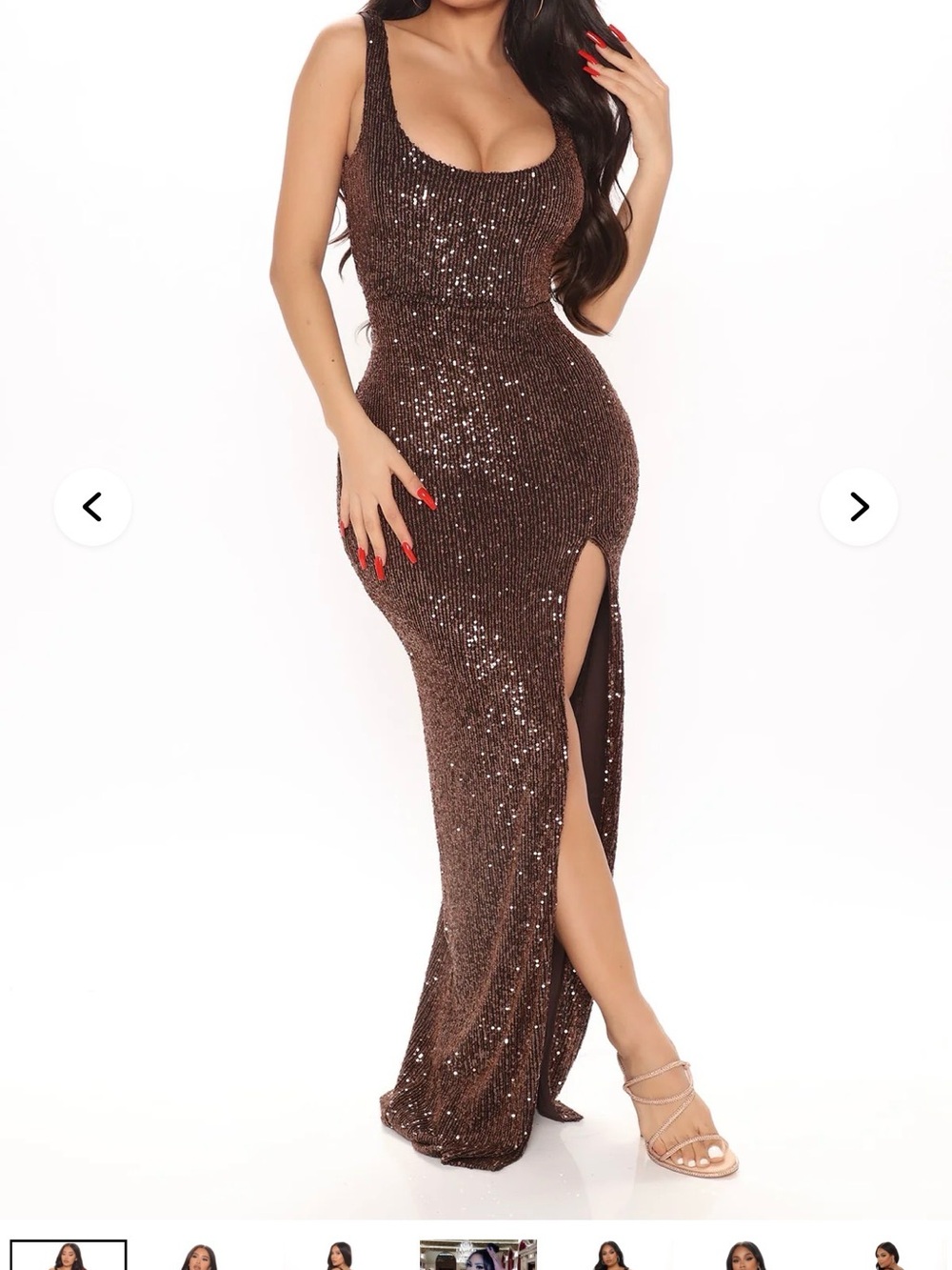 Fashion Nova Brown Sequin Maxi Dress with Side Slit
